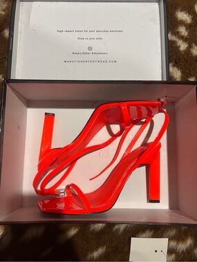 Marc Fisher Neon Orange Patent Strappy High Heel Sandals